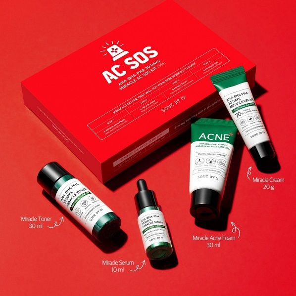 Bộ Kit Some By Mi Dành Cho Da Mụn 4 Món AHA-BHA-PHA 30 Days Miracle AC SOS Kit