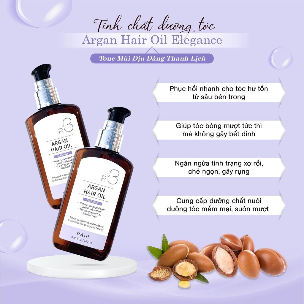 Tinh Dầu Dưỡng Giúp Hồi Phục Tóc Hư Tổn Raip R3 Argan Hair Oil 100ml