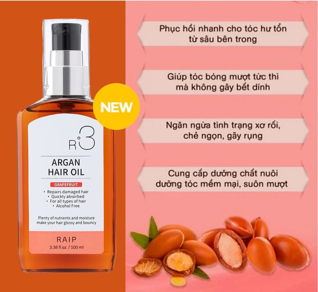 Tinh Dầu Dưỡng Giúp Hồi Phục Tóc Hư Tổn Raip R3 Argan Hair Oil 100ml
