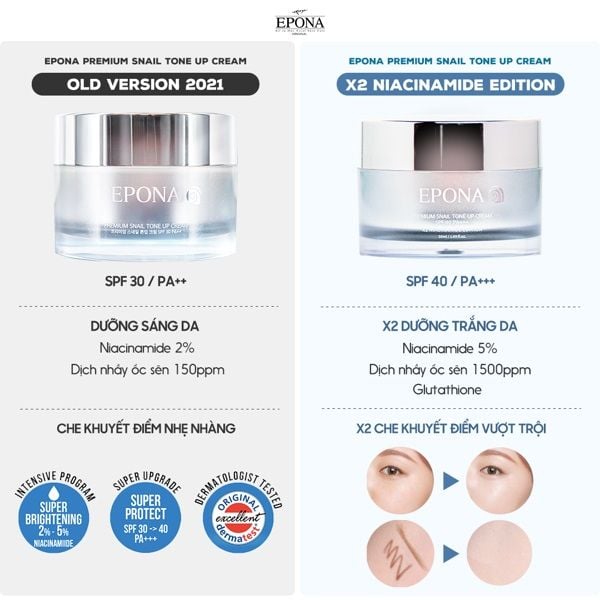 Kem Dưỡng Trắng Da Nâng Tông Chiết Xuất Ốc Sên Epona Premium Snail Tone Up Cream SPF40+ PA++ 50ml