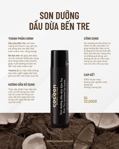 Son Dưỡng Dầu Dừa Bến Tre Cocoon Coconut Lip Balm 5g