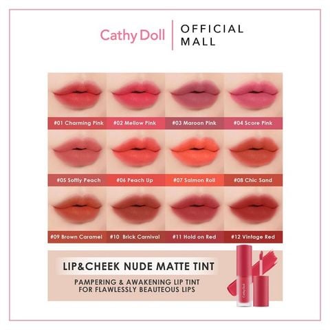 Son Kem Và Má Hồng Cathy Doll Lip & Cheek Nude Matte Tint