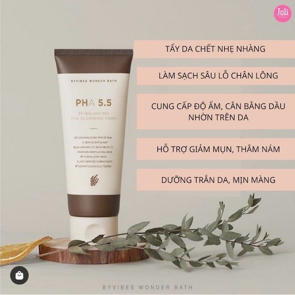 Sữa Rửa Mặt Byvibes Wonder Bath PHA 5.5 PH Balancing PHA Cleansing Foam 130ml