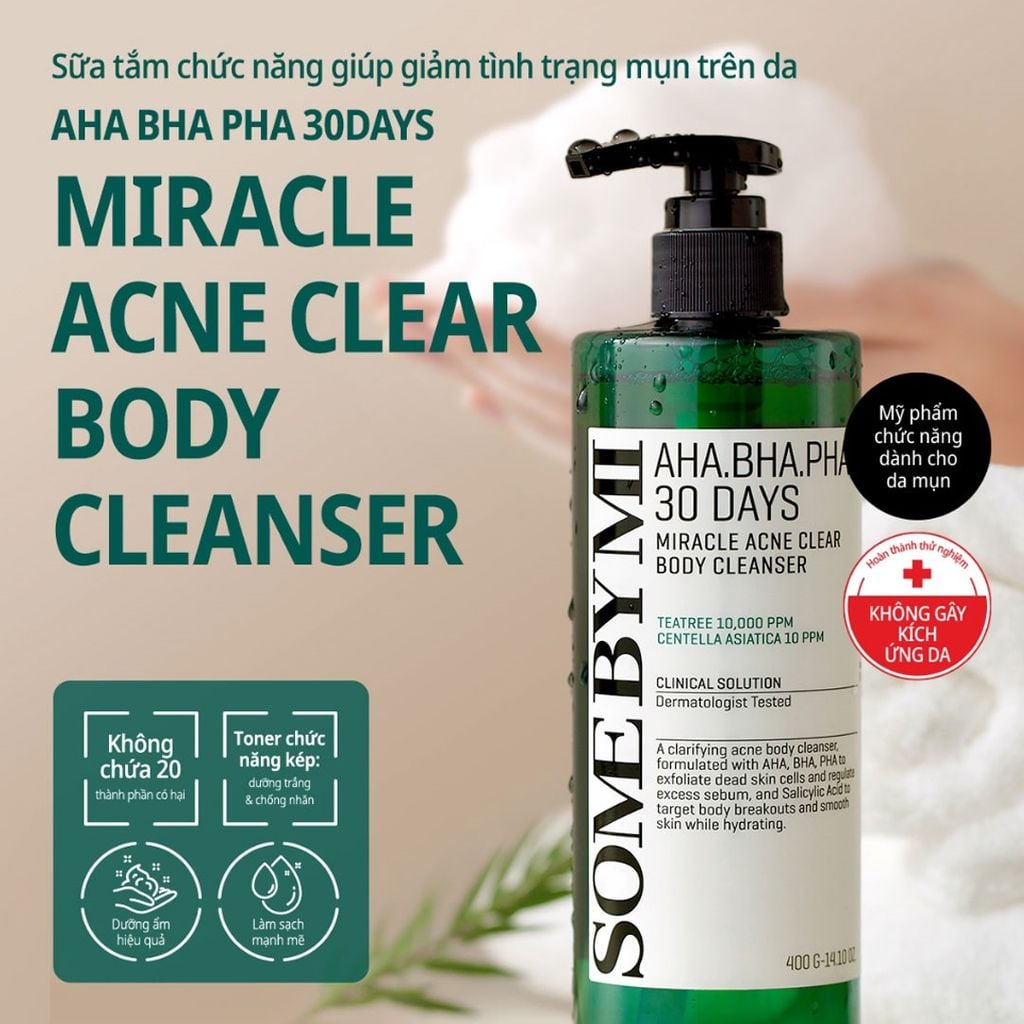 Sữa Tắm Trị Mụn Lưng Some By Mi AHA-BHA-PHA 30 Days Miracle Acne Clear Body Cleanser 400g