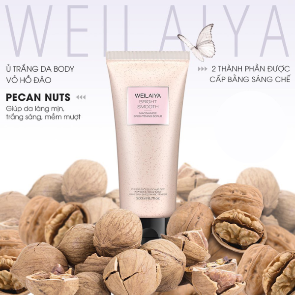 Kem Ủ Trắng Da Body, Tẩy Da Chết Weilaiya Niacinamide Brightening Scrub 200ml