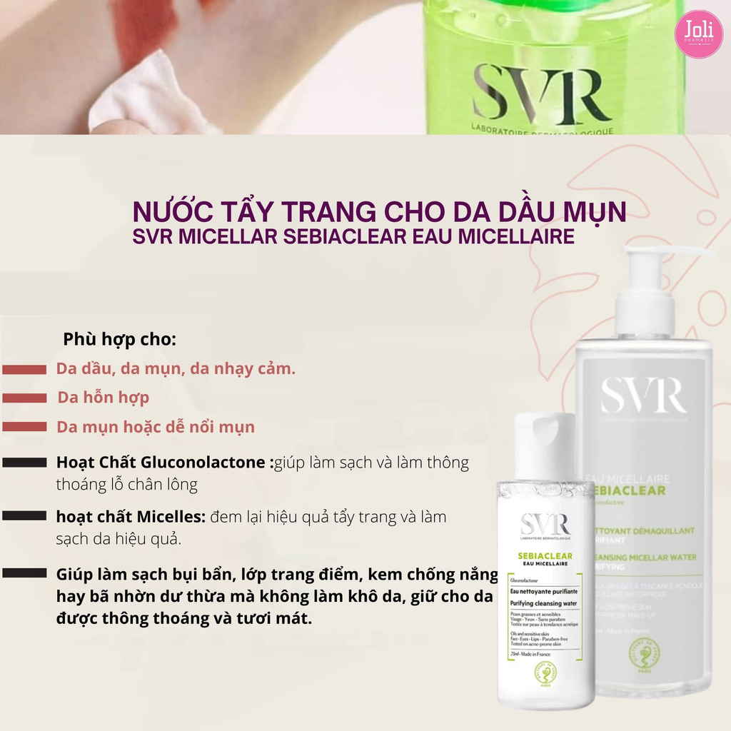 Nước Tẩy Trang Giúp Loại Bỏ Dầu Cho Da SVR Micellar Sebiaclear Eau Micellaire