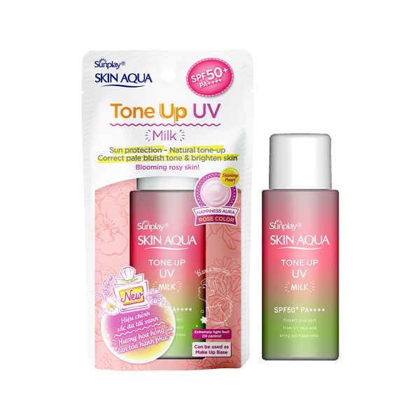 Sữa Chống Nắng Sunplay Hiệu Chỉnh Sắc Da 50g Tone Up UV Milk Happiness Aura Rose Color SPF50+ PA++++