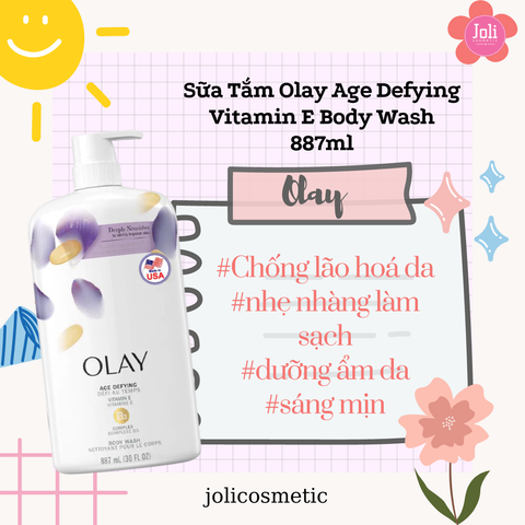 Sữa Tắm Ngăn Ngừa Lão Hoá Da Olay Age Defying Vitamin E Body Wash 887ml