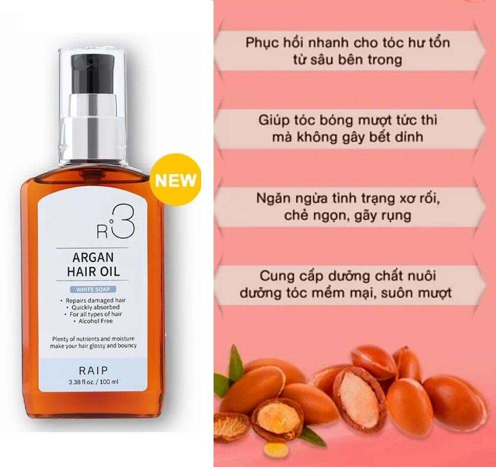 Tinh Dầu Dưỡng Giúp Hồi Phục Tóc Hư Tổn Raip R3 Argan Hair Oil 100ml