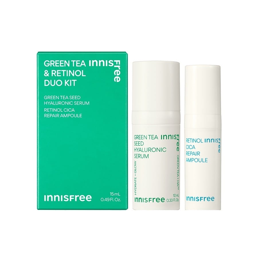 Bộ Dưỡng Ẩm Phục Hồi Da 2 Món innisfree Retinol Duo Kit Green Tea Serum 10ml Retinol Ampoule 5ml