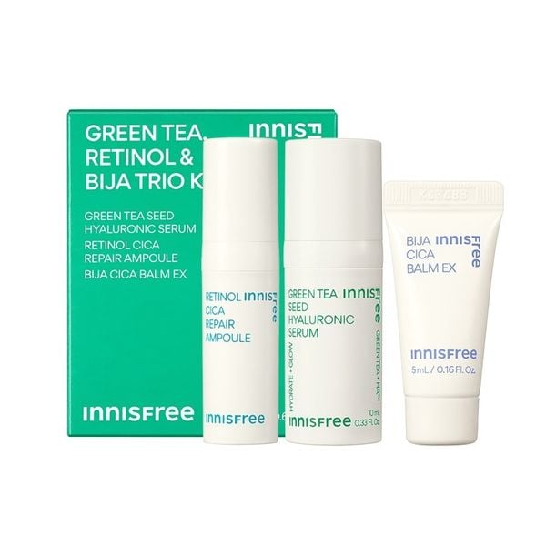 Bộ Dưỡng Ẩm Làm Dịu Phục Hồi Da 3 Món innisfree Green Tea Serum 10ml + Retinol Ampoule 5ml + Bija Cica Balm Ex 5ml