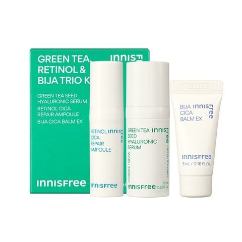 Bộ Dưỡng Ẩm Làm Dịu Phục Hồi Da 3 Món innisfree Green Tea Serum 10ml + Retinol Ampoule 5ml + Bija Cica Balm Ex 5ml