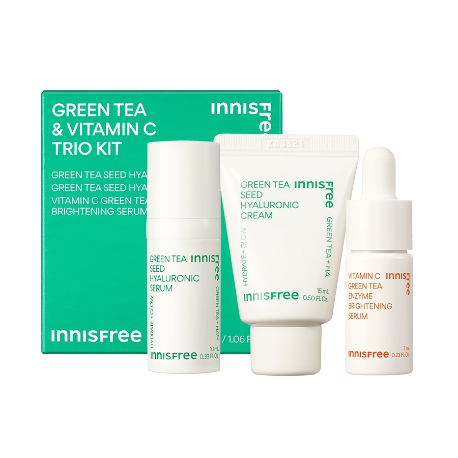 Bộ Dưỡng Ẩm Sáng Da 3 Món innisfree Trio Kit Green Tea Serum 10ml Green Tea Cream 15ml Vitamin C Green Tea Serum 7ml
