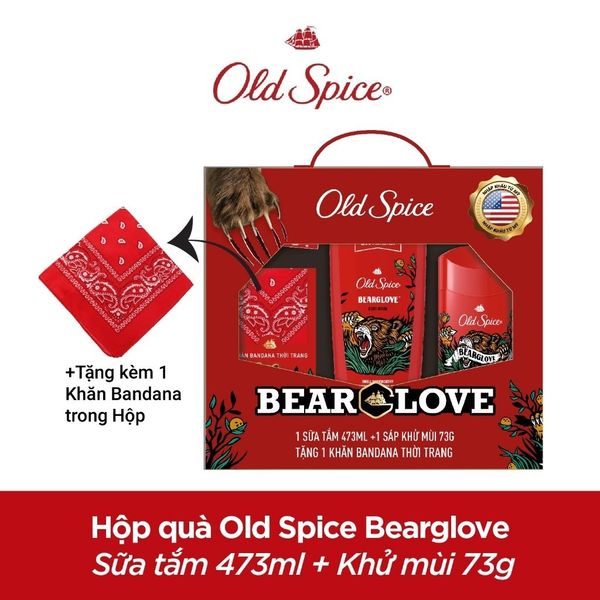 Set Sữa Tắm Old Spice Bearglove 473ml + Sáp Khử Mùi Old Spice Hương Bearglove 73g + Khăn Tắm Bandana