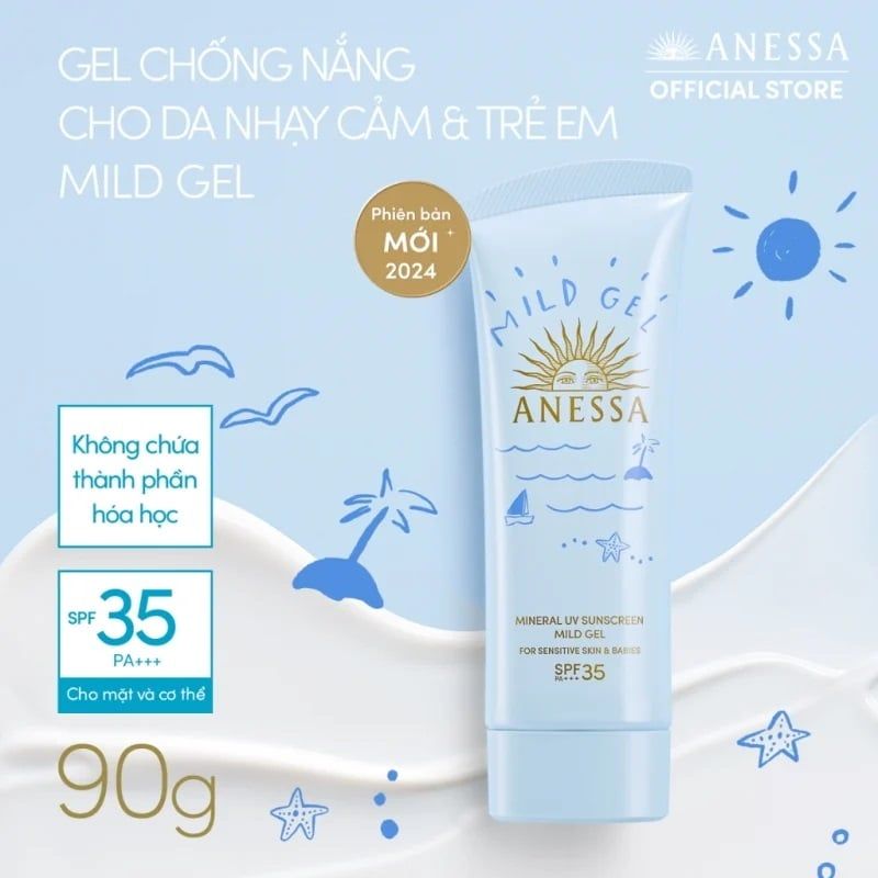 Gel Chống Nắng Anessa Da Nhạy Cảm Moisture UV Sunscreen Mild Gel For Senstive SPF35 PA+++ 90G