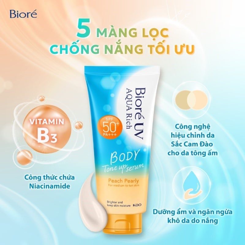Serum Chống Nắng Dưỡng Thể Biore UV Aqua Rich Tone Up Serum SPF 50+ PA+++ 130ml
