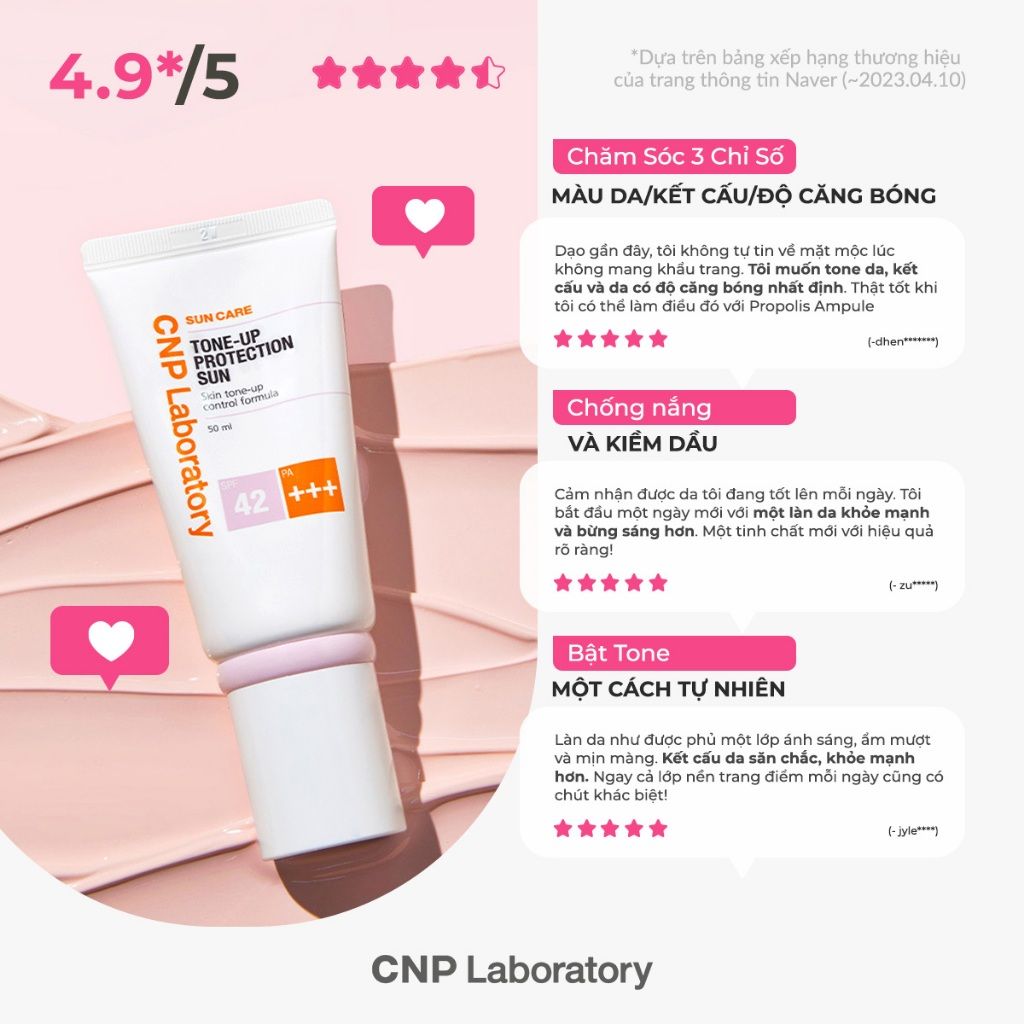 Set Kem Chống Nắng Nâng Tone CNP Laboratory Tone-Up Protection Sun SPF42 PA+++50ml + 31ml