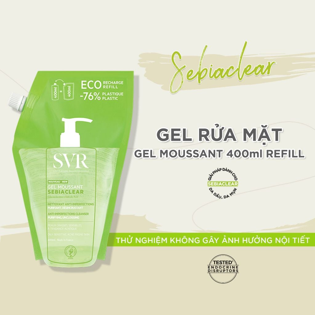 Túi Refill Gel Rửa Mặt Cho Da Dầu SVR Sebiaclear Gel Moussant 400ml