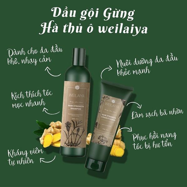 Bộ Dầu Gội & Xã Gừng Hà Thủ Ô Weilaiya Dành Cho Tóc Khô Hair Strength