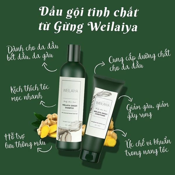 Bộ Dầu Gội & Xã Gừng Xanh Dành Cho Tóc Dầu Và Bết Weilaiya Hair Strength