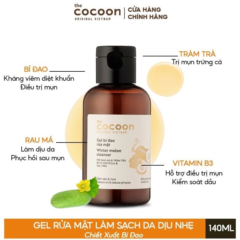 Gel Rửa Mặt Chiết Xuất Bí Đao Cocoon Winter Melon Cleanser 140ml