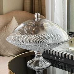 Chân bồng pha lê Rogaska Diamond có nắp 35cm