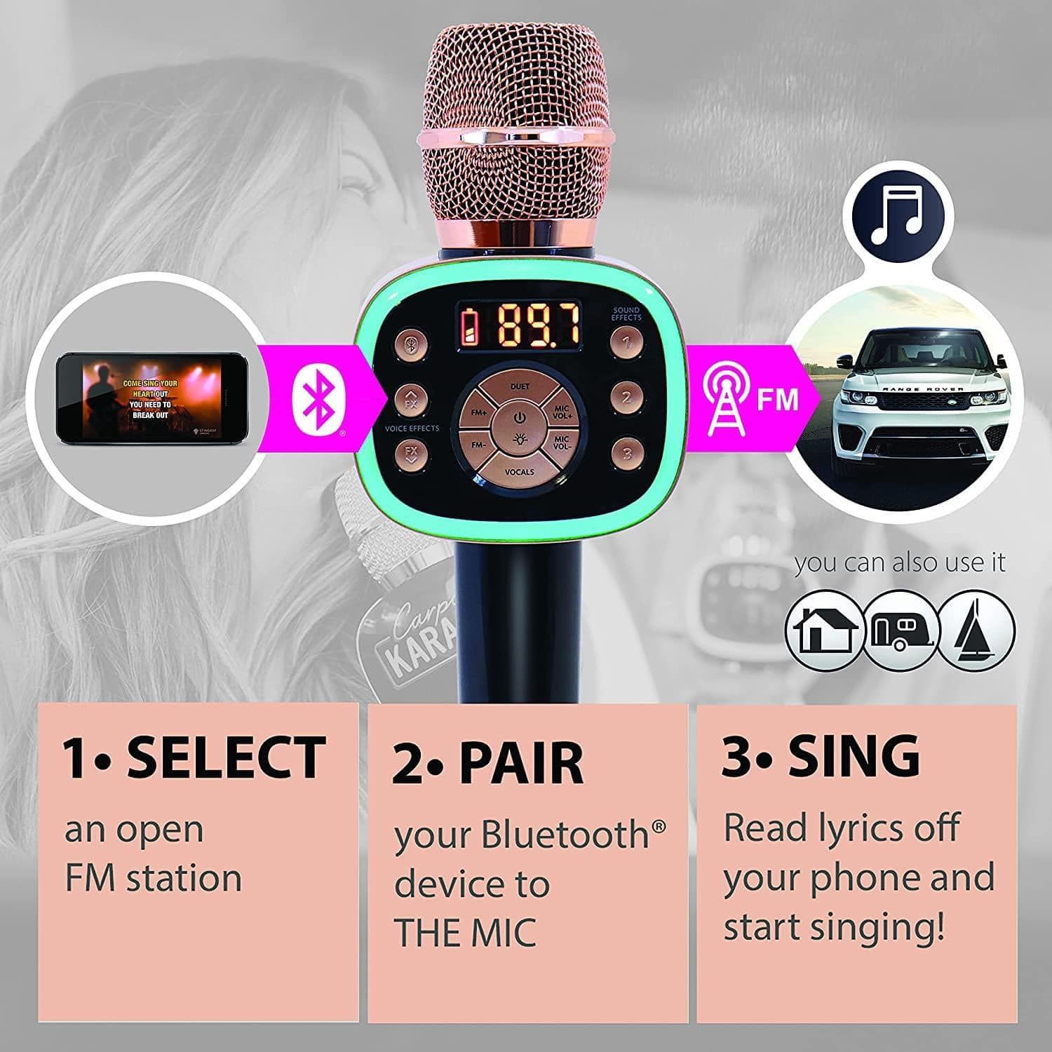Mic hát Karaoke không dây dùng trên xe ô tô Carpool 2.0