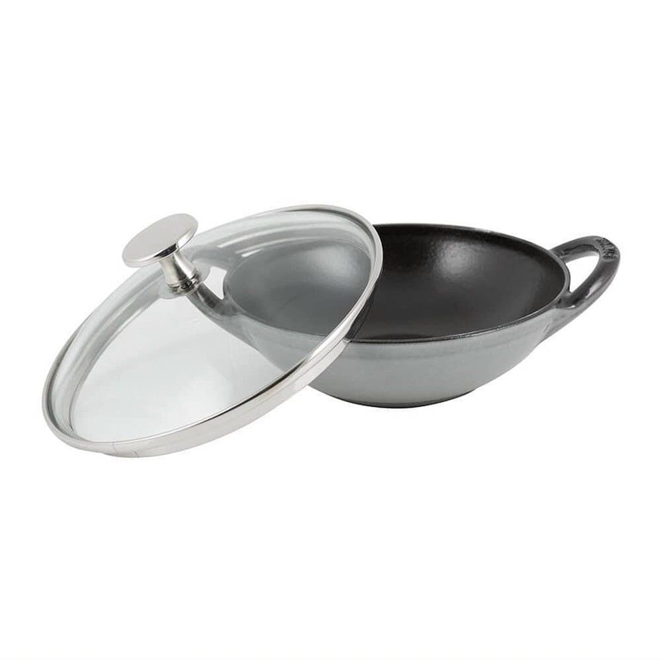  CHẢO XÀO MINI GANG STAUB BABY WOK 16 cm - MADE IN  FRANCE - Vung kính