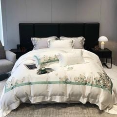 Bộ chăn ga gối Tencel 100s hoạ thiết thêu hoa hồng