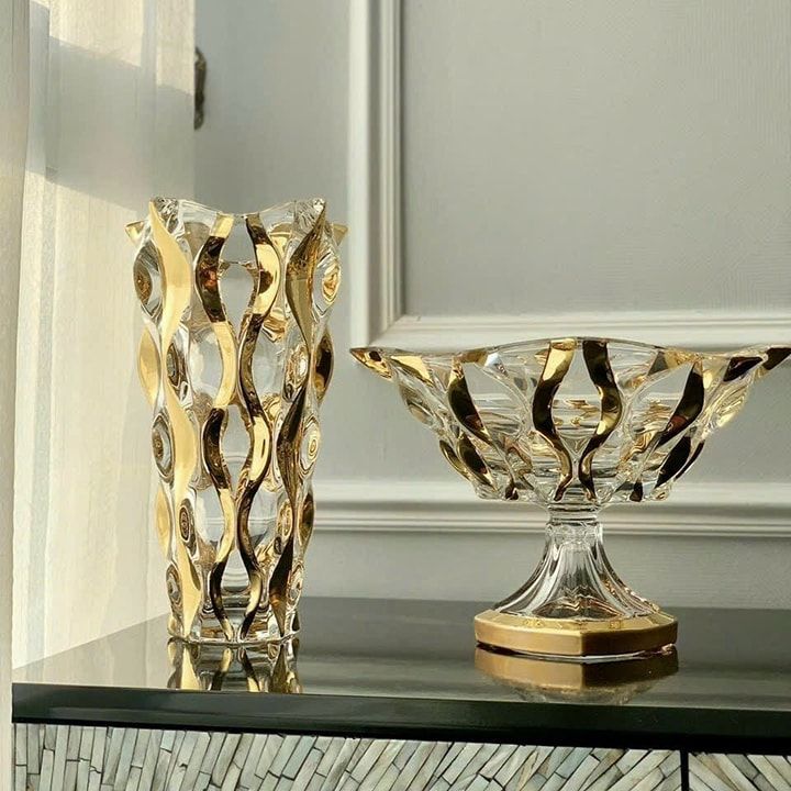 Lọ hoa và chân bồng mạ vàng 24K