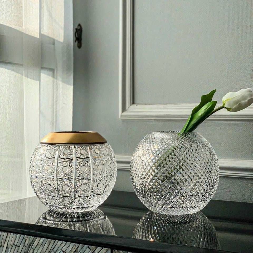 Bộ 2 Lọ hoa pha lê cầu
