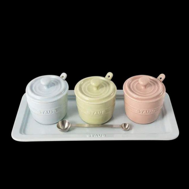 Bộ 1 khay 3 hũ 3 thìa đong Staub