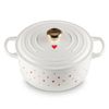 Nồi Le Creuset Valentine 22cm màu trắng hình tim núm vàng