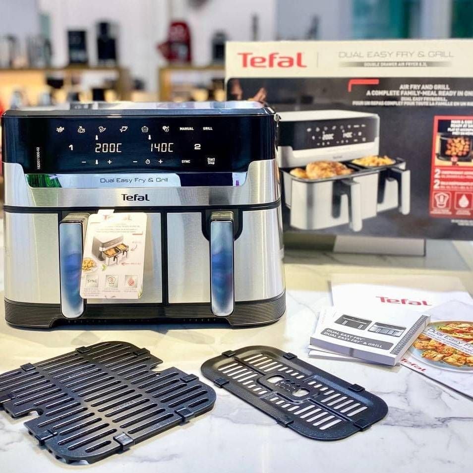 Nồi chiên không dầu điện tử Tefal Dual Easy Fry & Grill EY905D10 8,3L