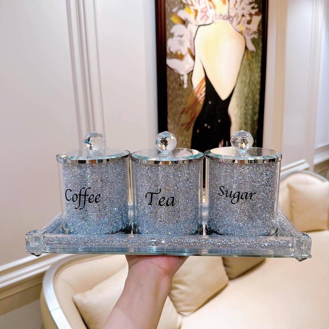 Bộ 3 hộp đựng pha lê kèm khay kim cương lấp lánh