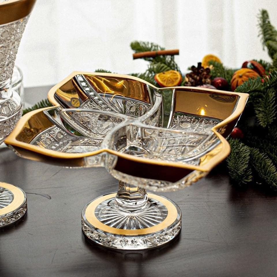 Chân bồng Gold Crystal 4 ngăn mạ vàng 24K 36cm