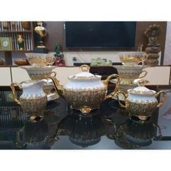 Bộ ấm chén trà Tiệp cao cấp vẽ vàng