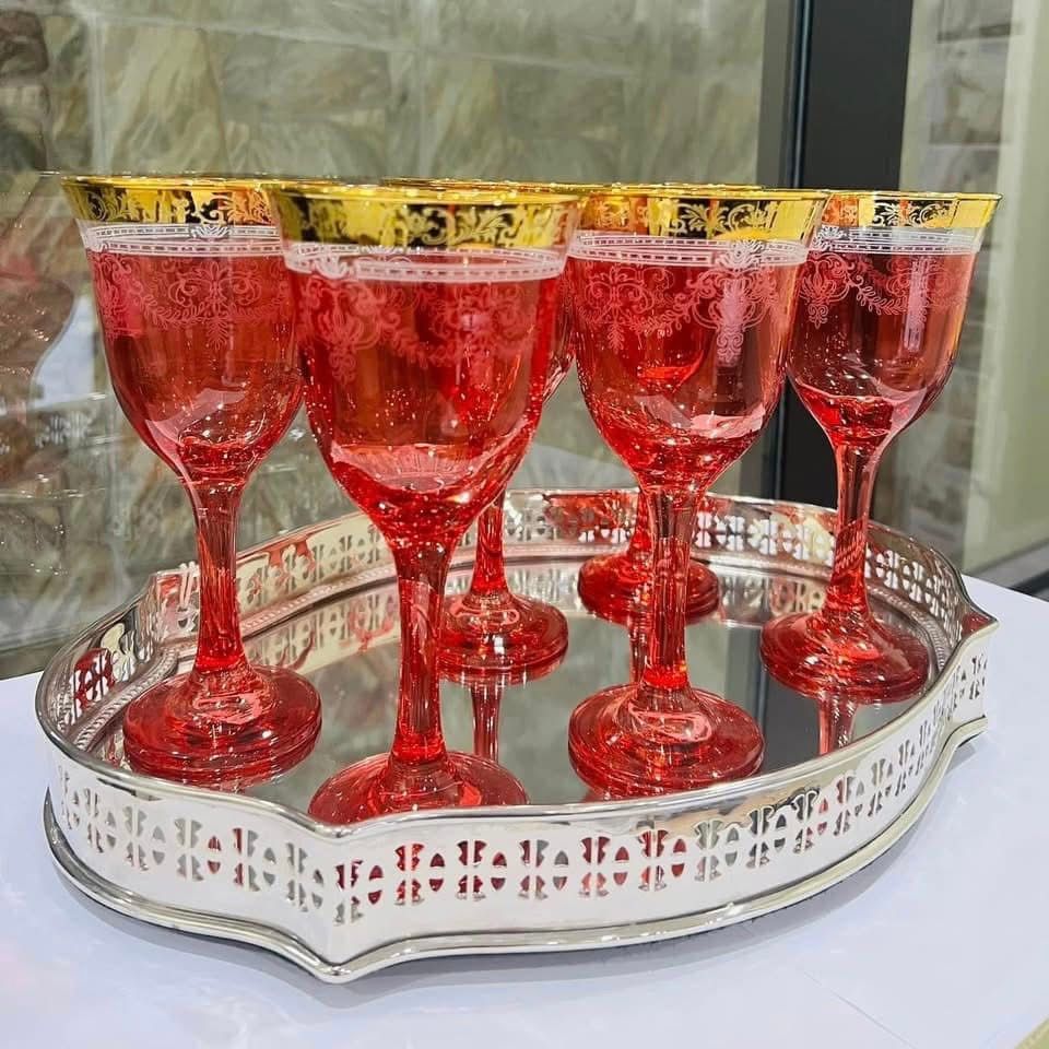 Bộ 6 ly vang Lorenzo màu vàng và đỏ hổ phách 270ml Made in Italy