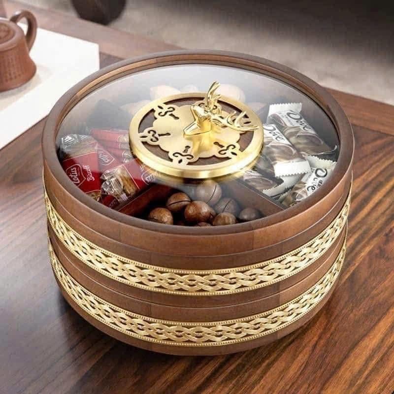 Khay Đựng bánh kẹo tết tròn đế xoay Rtteri