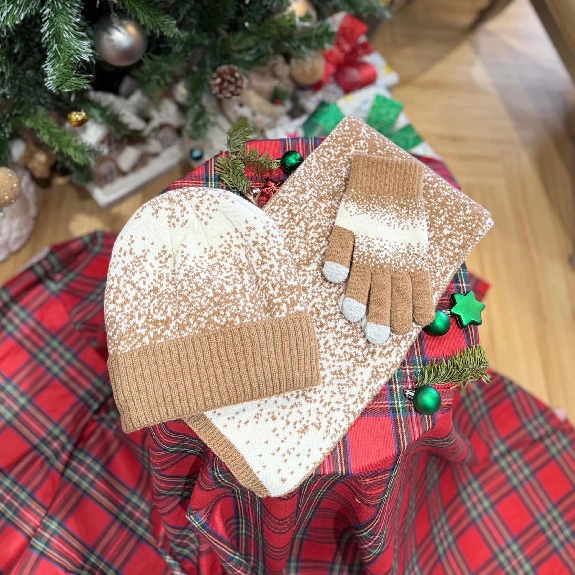 Bộ khăn mũ găng tay Beanie cao cấp