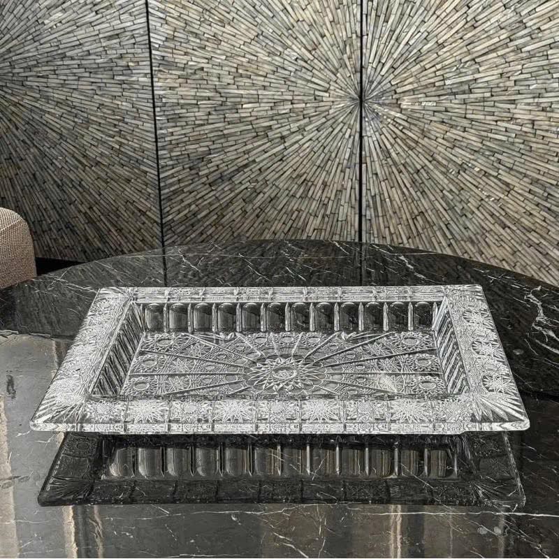 Khay pha lê mài Bohemia M57 41cm thành cao