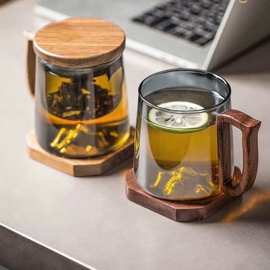 Cốc lọc trà thuỷ tinh óc chó