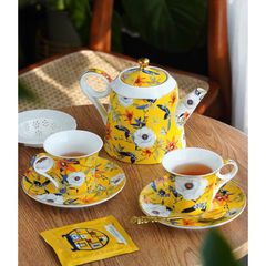 Bộ ấm trà vàng & tách đĩa trà sứ xương Amineer