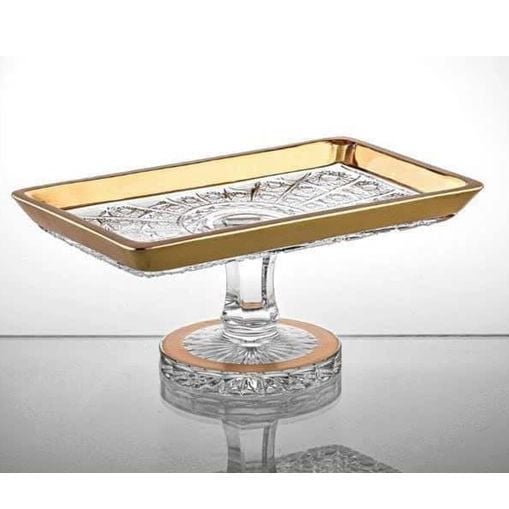 Khay dài chữ nhật có chân đế mạ vàng Gold Crystal