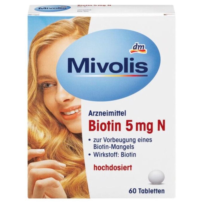 Viên uống Mivolis Biotin 5 mg N, 60 Viên làm đẹp cho da, tóc và móng