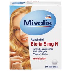Viên uống Mivolis Biotin 5 mg N, 60 Viên làm đẹp cho da, tóc và móng