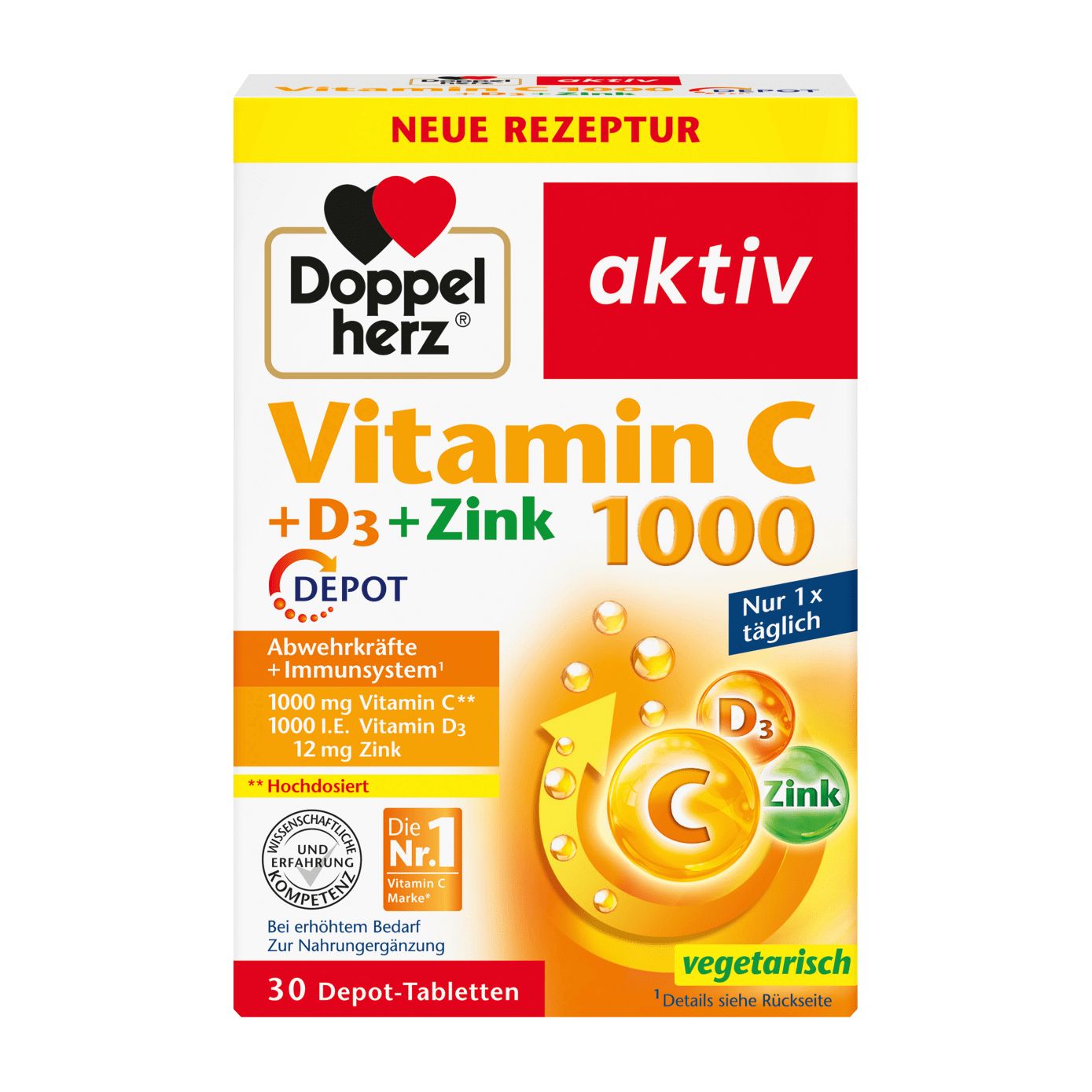 Viên uống bổ sung vitamin C 1000 + D3 + Zinc 30 gói, 42,9 g