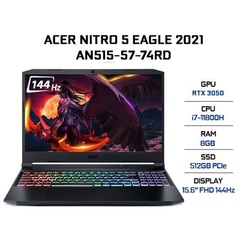 LAPTOP ACER NITRO 5 AN515 (i7 11800H/ RAM DDR4 8GB/ SSD 512GB/ VGA RTX3050 4G) 15.6” FHD IPS 144Hz Win11 CBH