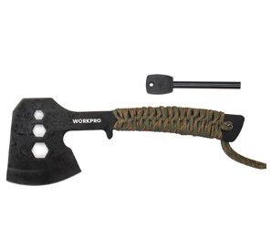 Rìu cắm trại, có tay cầm quấn dây dù, lưỡi chống gỉ, kích thướt 10 inch Workpro WP383002