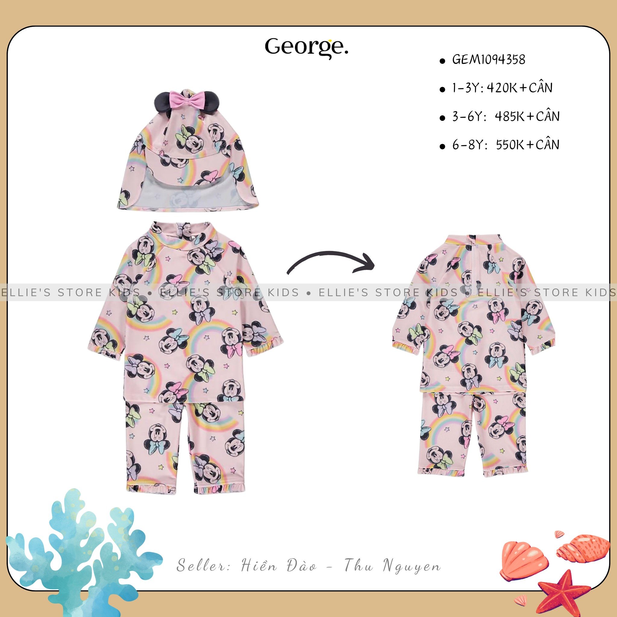 Set đồ bơi dài tay kèm mũ Minnie GEORGE